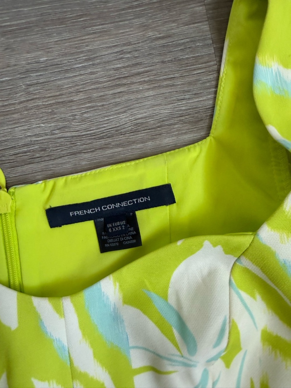 French Connection Lime Green Floral Puff-Sleeve Mini Dress - Picture 2 of 4